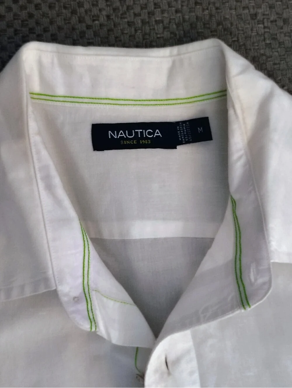 Nautica White Shirt Short Sleeve Cotton Ramie Linen Blend Pocket Men's Size M